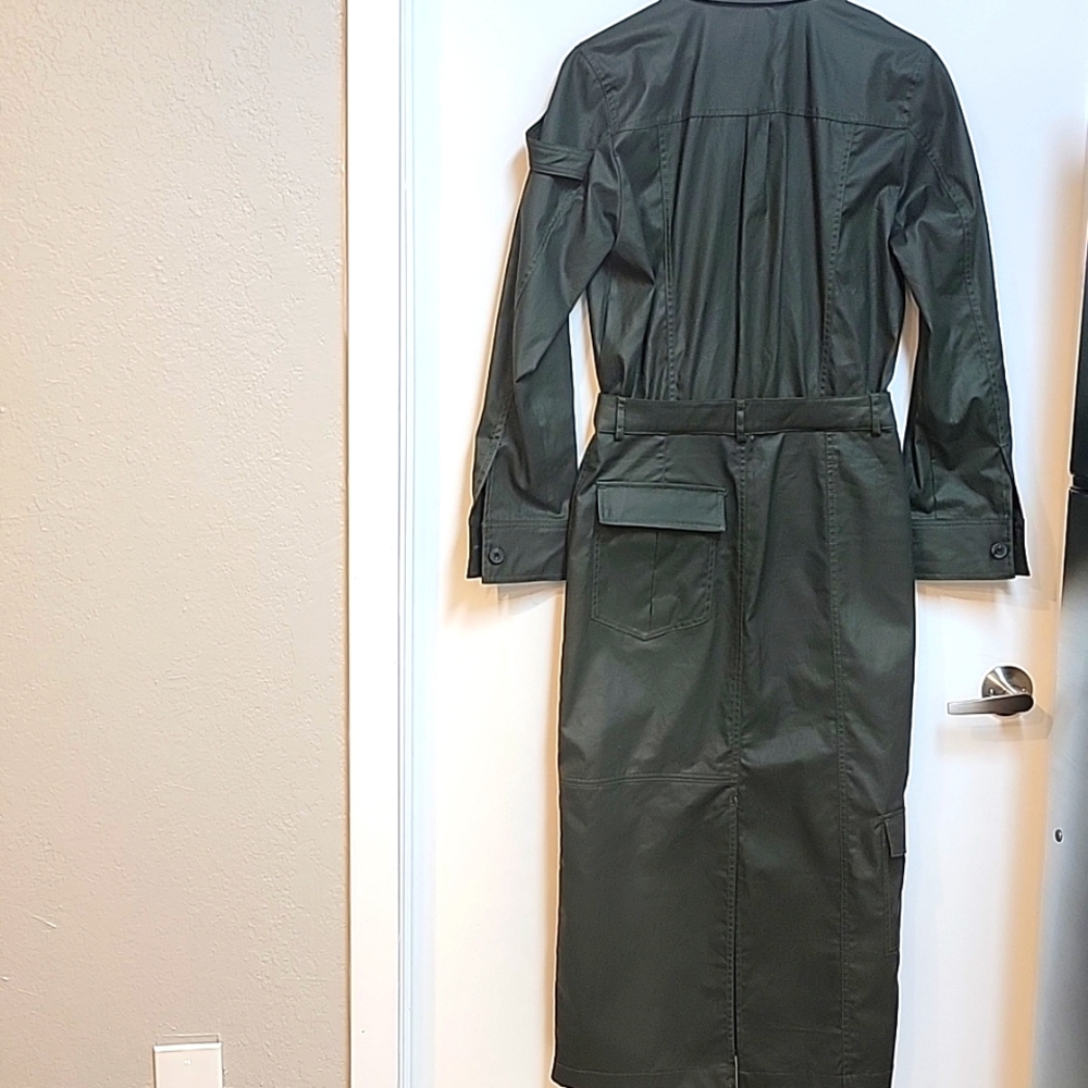 NWOT | ZARA | Olive Green Coated Cargo Dress - Picture 8 of 10